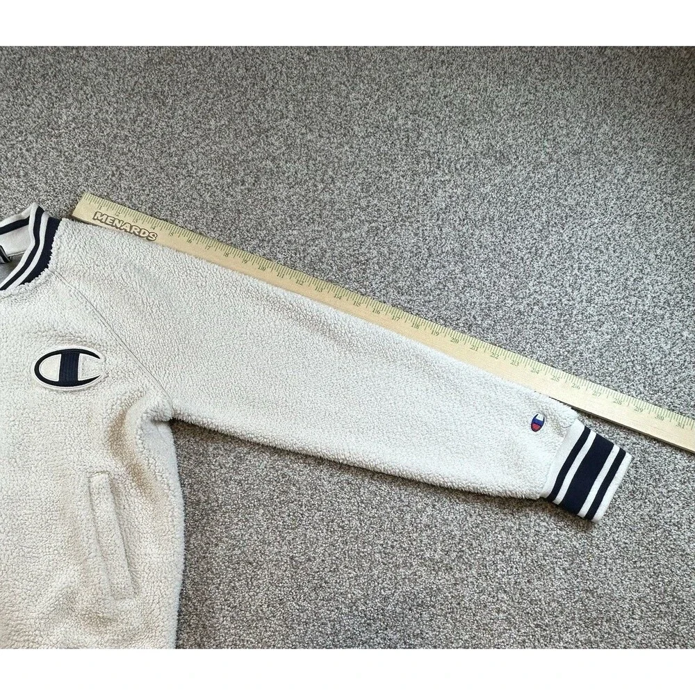Champion Bomber Varsity Jacket Womens Medium White‎ Fleece Zip Spellout School